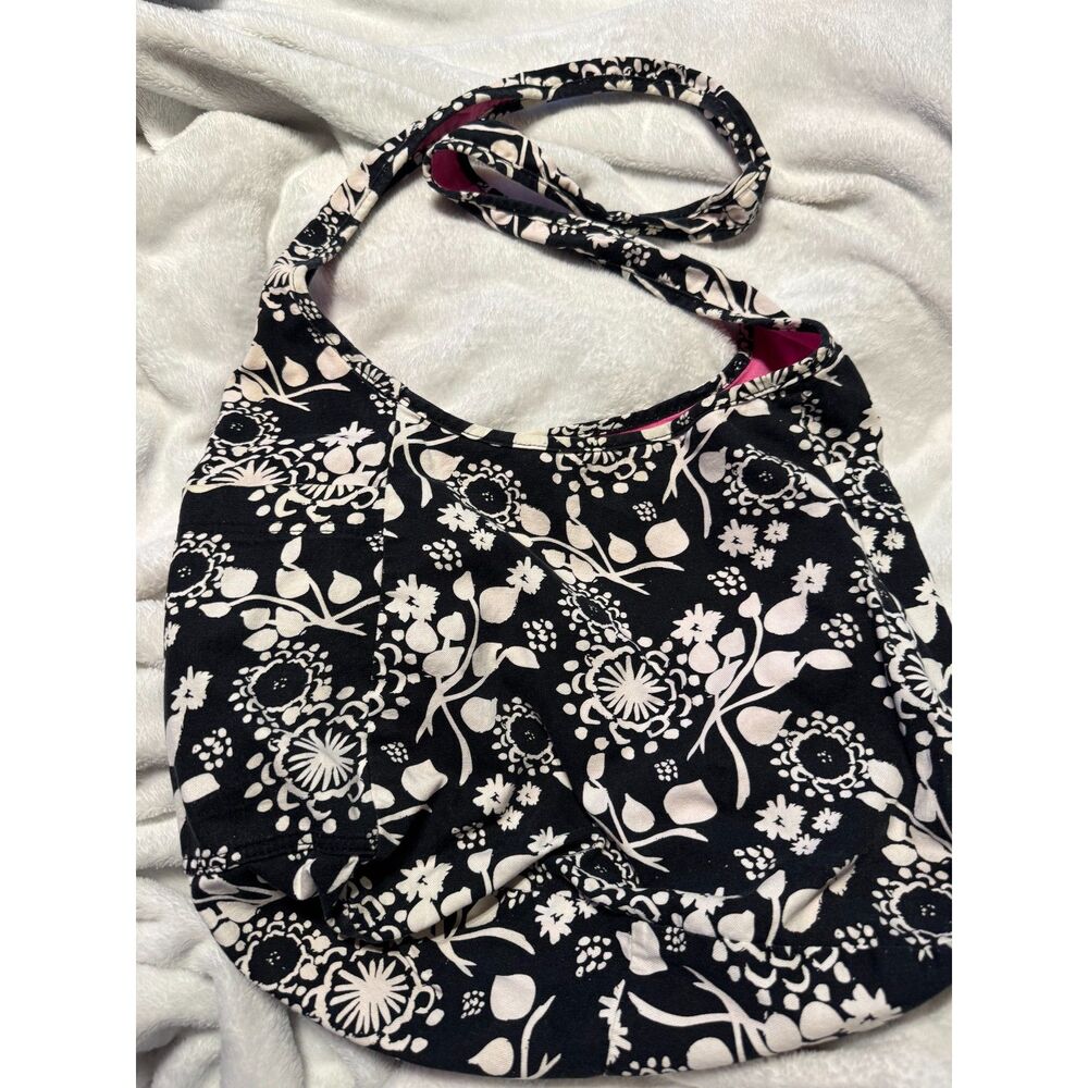 Thirty-One Black & White Floral Shoulder Tote Bag Reversible